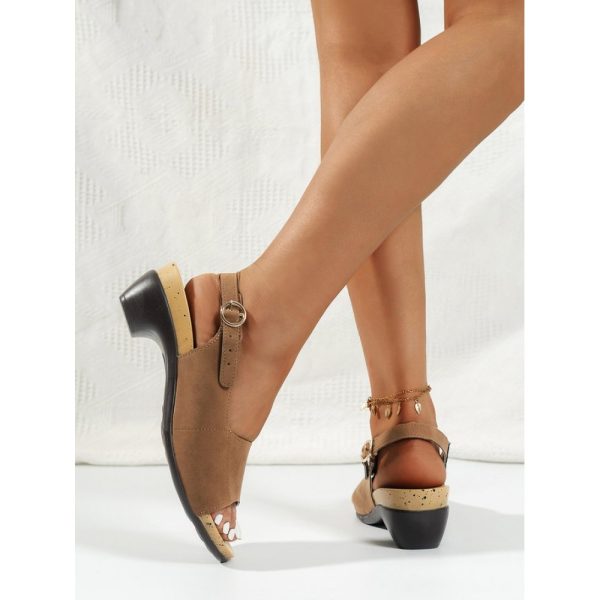 Retro Solid Simple Open Toe Chunky Heel Sandals - Image 32