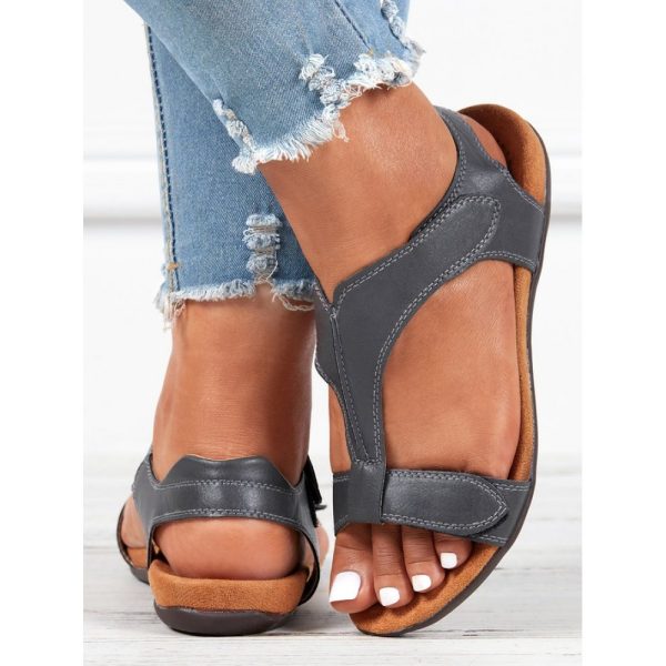 Retro Solid Color Casual Velcro Portable Sandals - Image 63