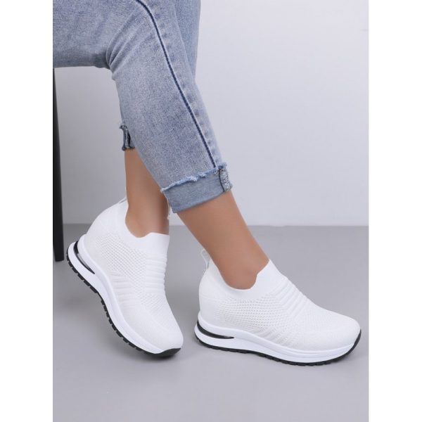 Casual Plain Breathable Slip On Block Heel Fly Woven Shoes - Image 8