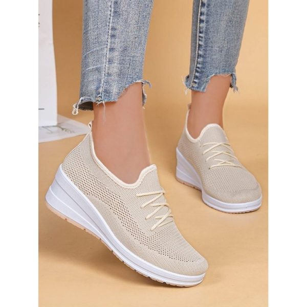 Casual Plain Breathable Lace-Up Block Heel Fly Woven Shoes Hollow Out - Image 11