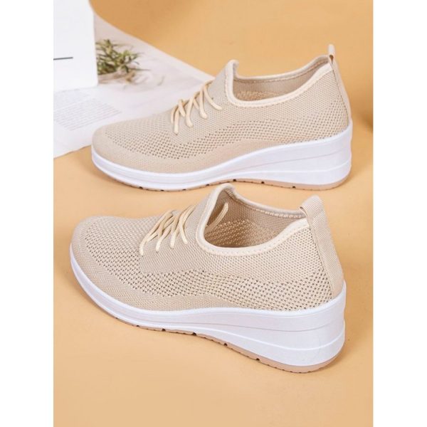 Casual Plain Breathable Lace-Up Block Heel Fly Woven Shoes Hollow Out - Image 12