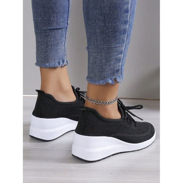 Casual Plain Breathable Lace-Up Block Heel Fly Woven Shoes Hollow Out - Image 19