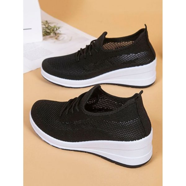 Casual Plain Breathable Lace-Up Block Heel Fly Woven Shoes Hollow Out - Image 20