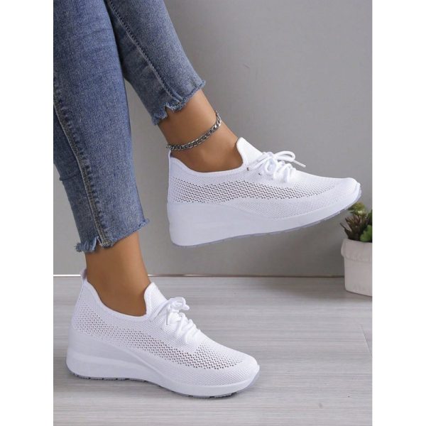 Casual Plain Breathable Lace-Up Block Heel Fly Woven Shoes Hollow Out - Image 3