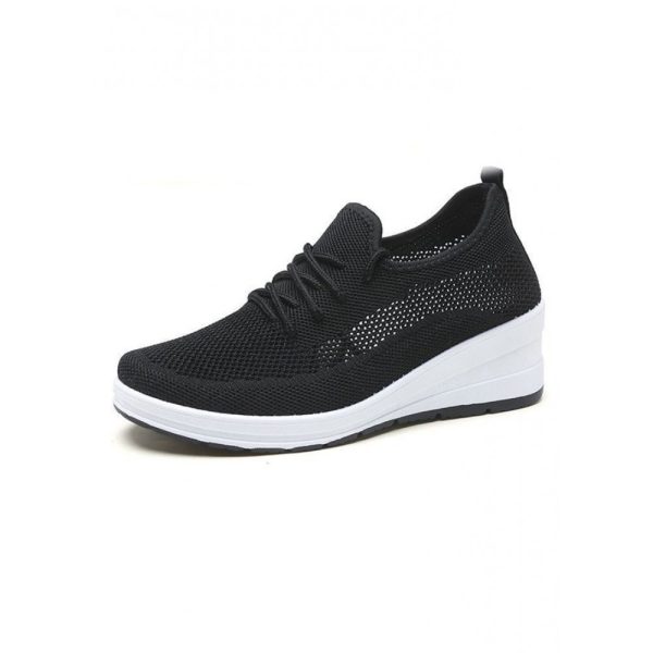 Casual Plain Breathable Lace-Up Block Heel Fly Woven Shoes Hollow Out - Image 21