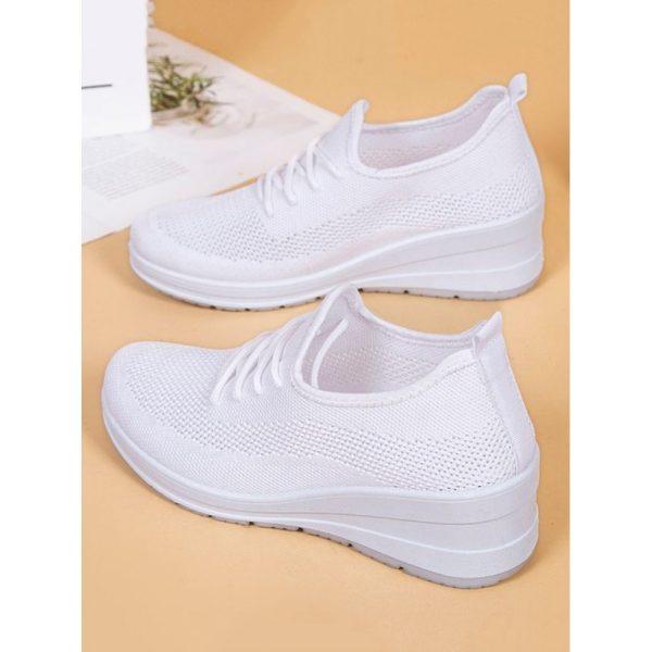 Casual Plain Breathable Lace-Up Block Heel Fly Woven Shoes Hollow Out - Image 5