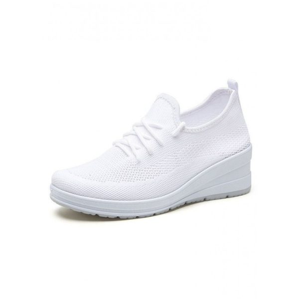 Casual Plain Breathable Lace-Up Block Heel Fly Woven Shoes Hollow Out - Image 6