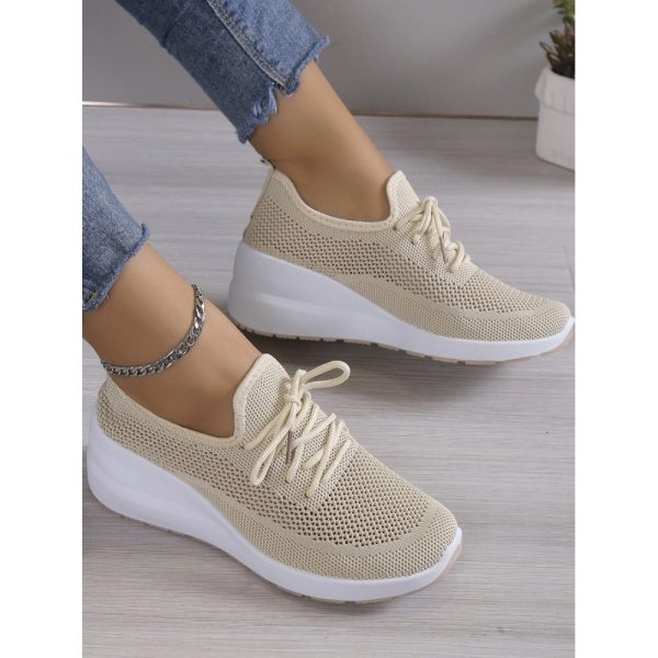 Casual Plain Breathable Lace-Up Block Heel Fly Woven Shoes Hollow Out - Image 8