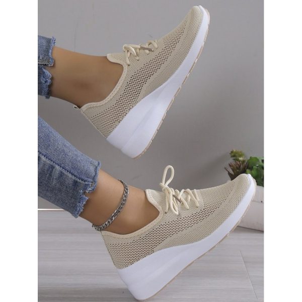 Casual Plain Breathable Lace-Up Block Heel Fly Woven Shoes Hollow Out - Image 9