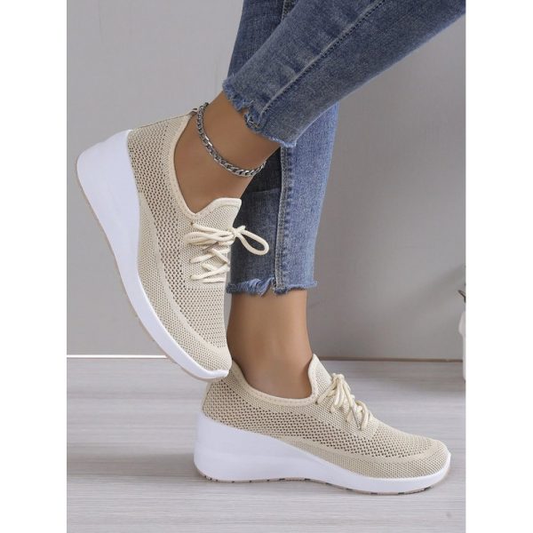 Casual Plain Breathable Lace-Up Block Heel Fly Woven Shoes Hollow Out - Image 10