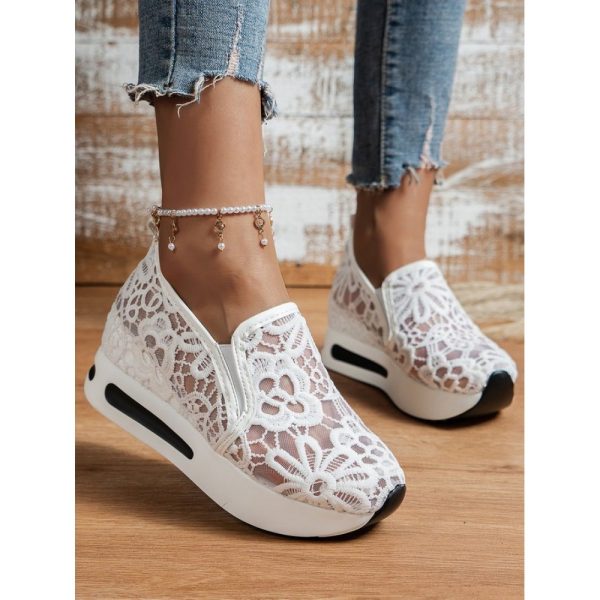 Floral Embroidered Mesh Paneled Slip-On Wedge Sneakers - Image 15
