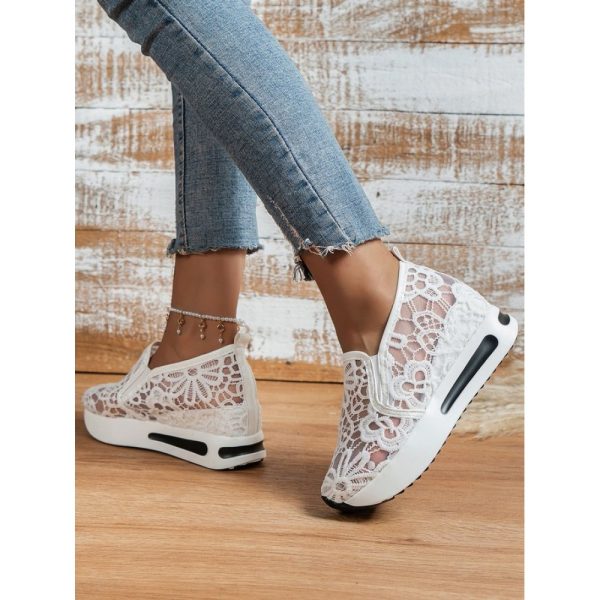 Floral Embroidered Mesh Paneled Slip-On Wedge Sneakers - Image 18