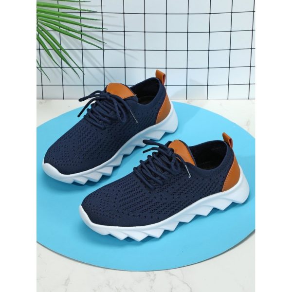 Sports Plain Breathable Lace-Up Flat Heel Fly Woven Shoes - Image 7