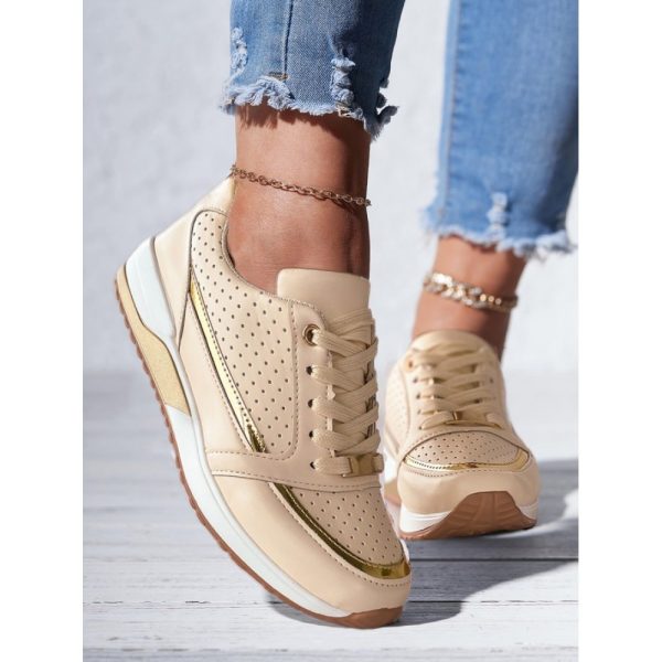 Casual Plain Breathable Lace-Up Flat Heel Chunky Trainers Hollow Out - Image 2
