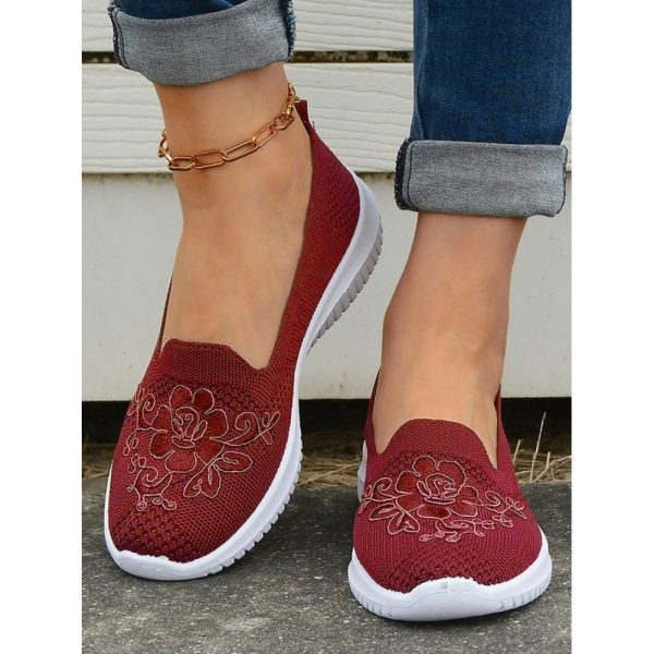 Sports Floral Breathable Slip On Flat Heel Fly Woven Shoes Embroidery - Image 8