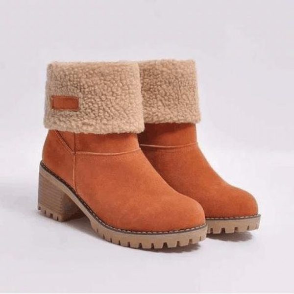 Comfortable Soft Slip On Chunky Heel Snow Boots Footwear - Image 2