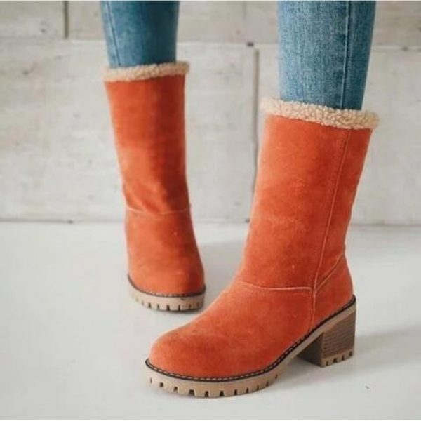 Comfortable Soft Slip On Chunky Heel Snow Boots Footwear - Image 3