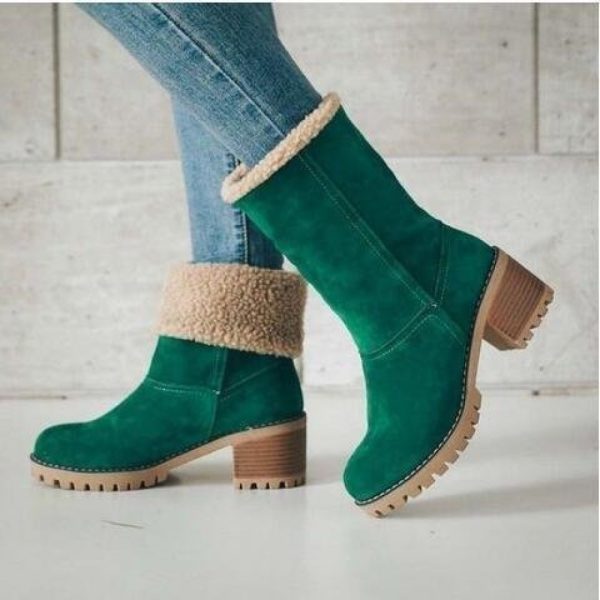 Comfortable Soft Slip On Chunky Heel Snow Boots Footwear - Image 4