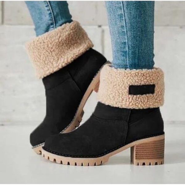 Comfortable Soft Slip On Chunky Heel Snow Boots Footwear - Image 5