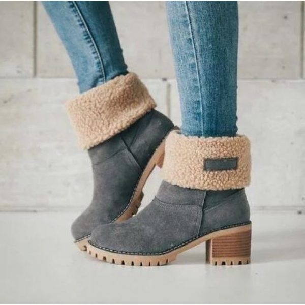 Comfortable Soft Slip On Chunky Heel Snow Boots Footwear - Image 6