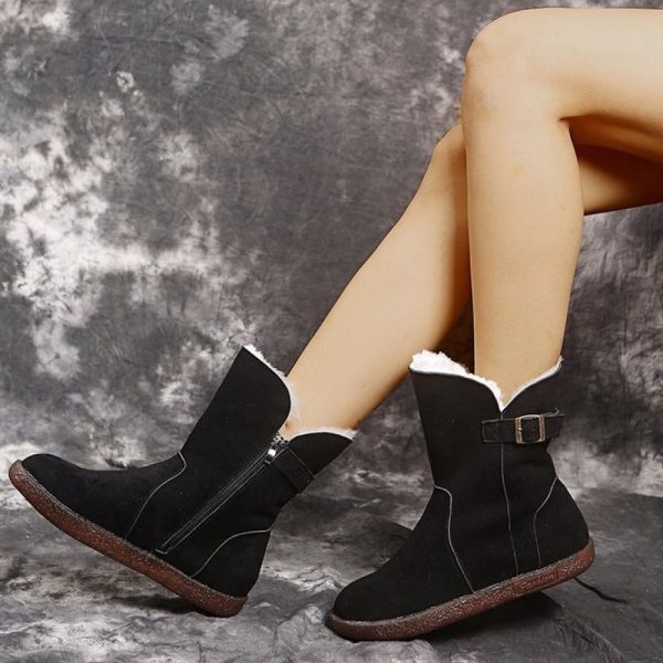 West Style Plain Slip On Flat Heel Snow Boots - Image 4
