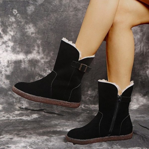West Style Plain Slip On Flat Heel Snow Boots - Image 5