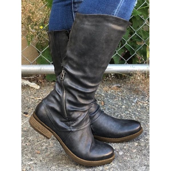 Vintage Soft Sole Comfortable Block Heel Tall Boots Rider Boots - Image 6