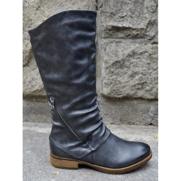 Vintage Soft Sole Comfortable Block Heel Tall Boots Rider Boots - Image 7