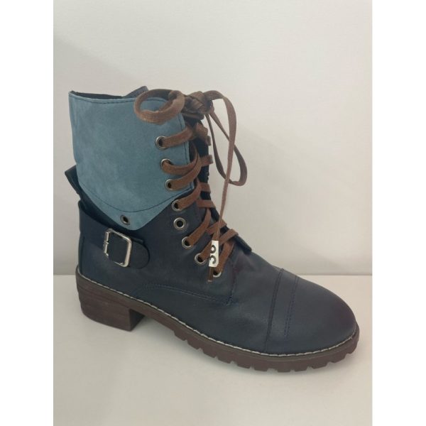 Retro Stitching Lace-up Zipper Boots - Image 2