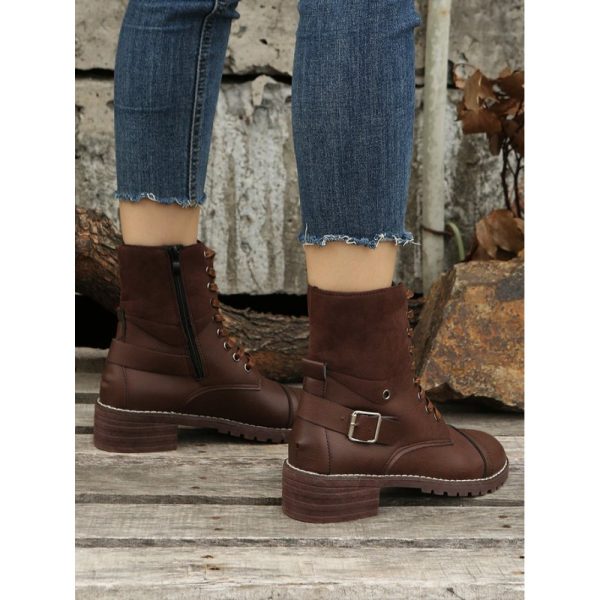 Retro Stitching Lace-up Zipper Boots - Image 13