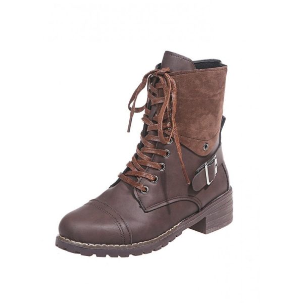 Retro Stitching Lace-up Zipper Boots - Image 17