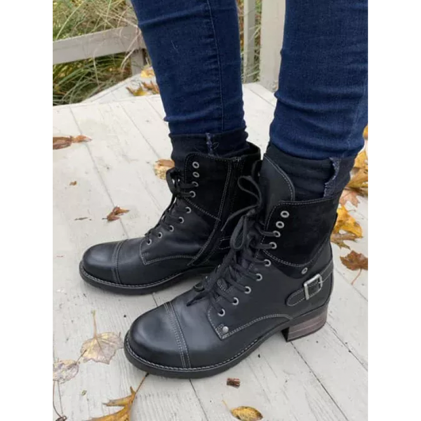 Retro Stitching Lace-up Zipper Boots - Image 18