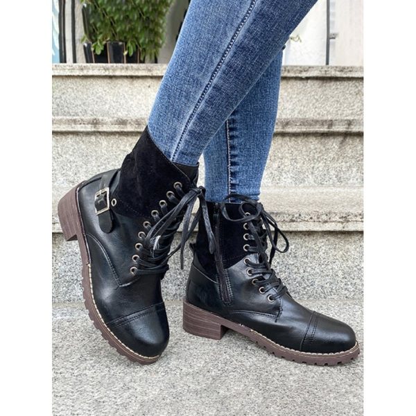 Retro Stitching Lace-up Zipper Boots - Image 19