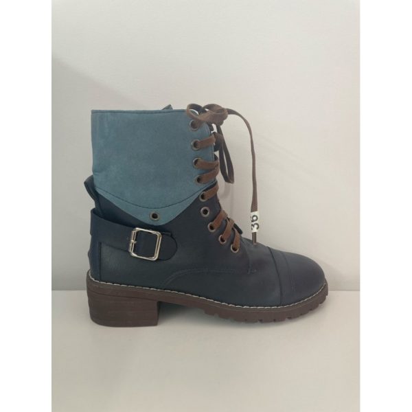 Retro Stitching Lace-up Zipper Boots - Image 3