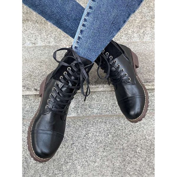 Retro Stitching Lace-up Zipper Boots - Image 22
