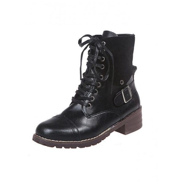 Retro Stitching Lace-up Zipper Boots - Image 24