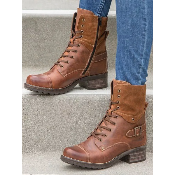 Retro Stitching Lace-up Zipper Boots - Image 28
