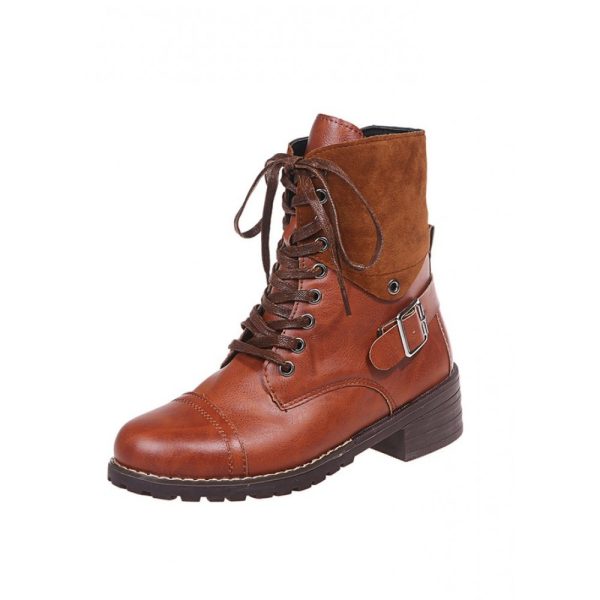 Retro Stitching Lace-up Zipper Boots - Image 30