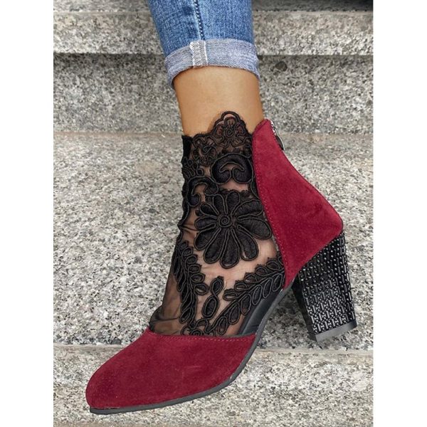 Lace Split Joint Chunky Heel Sandals Boots with Back Zip - Image 12