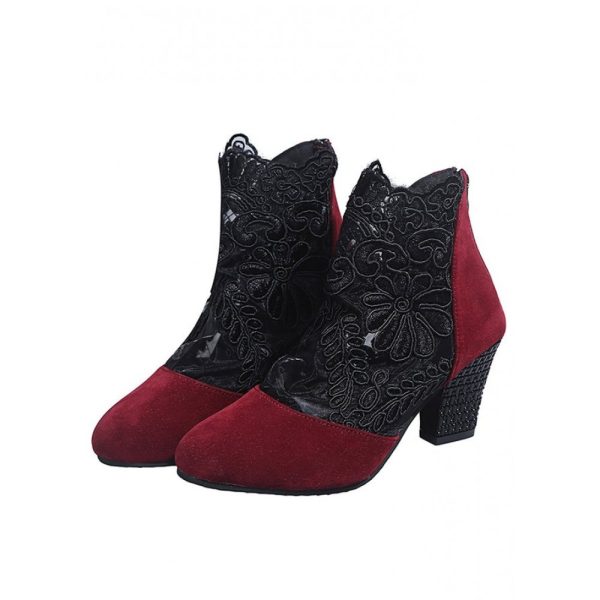 Lace Split Joint Chunky Heel Sandals Boots with Back Zip - Image 13