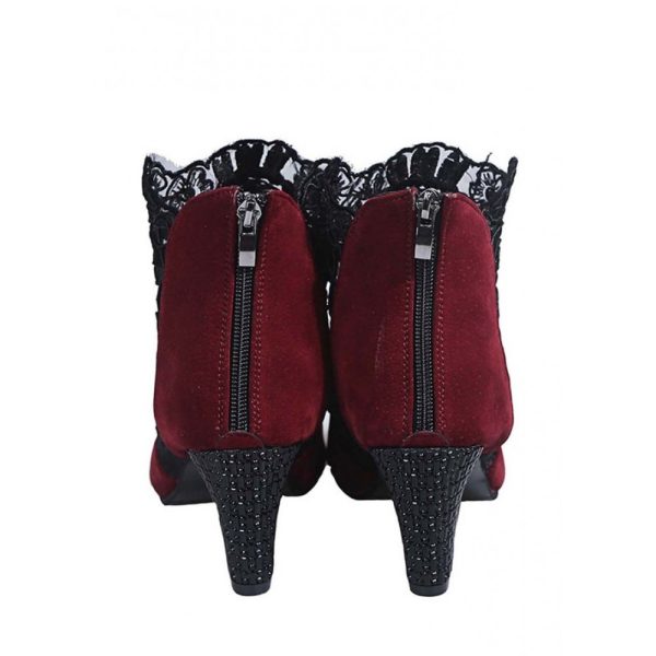 Lace Split Joint Chunky Heel Sandals Boots with Back Zip - Image 14