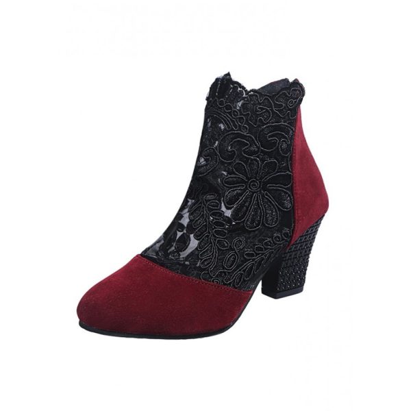 Lace Split Joint Chunky Heel Sandals Boots with Back Zip - Image 15