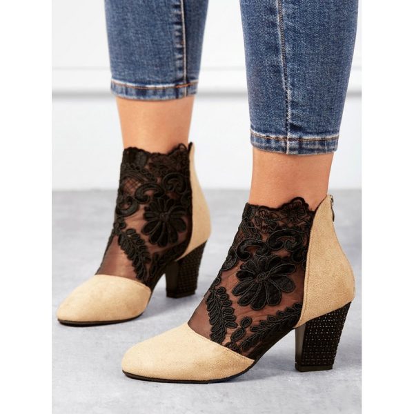 Lace Split Joint Chunky Heel Sandals Boots with Back Zip - Image 18
