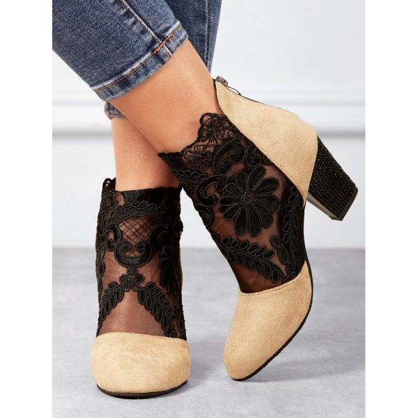 Lace Split Joint Chunky Heel Sandals Boots with Back Zip - Image 19