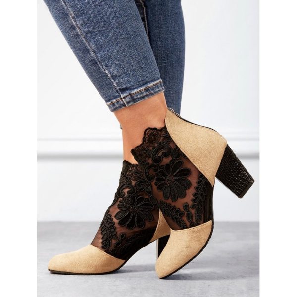 Lace Split Joint Chunky Heel Sandals Boots with Back Zip - Image 20