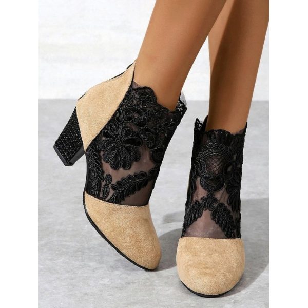 Lace Split Joint Chunky Heel Sandals Boots with Back Zip - Image 22