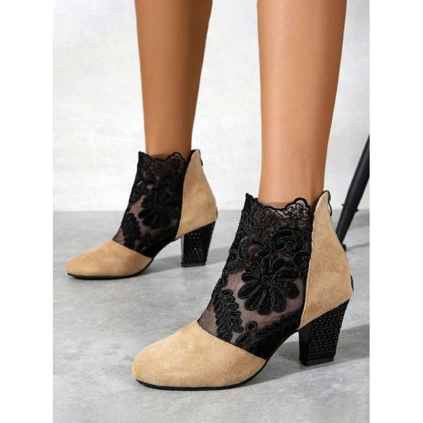 Lace Split Joint Chunky Heel Sandals Boots with Back Zip - Image 23