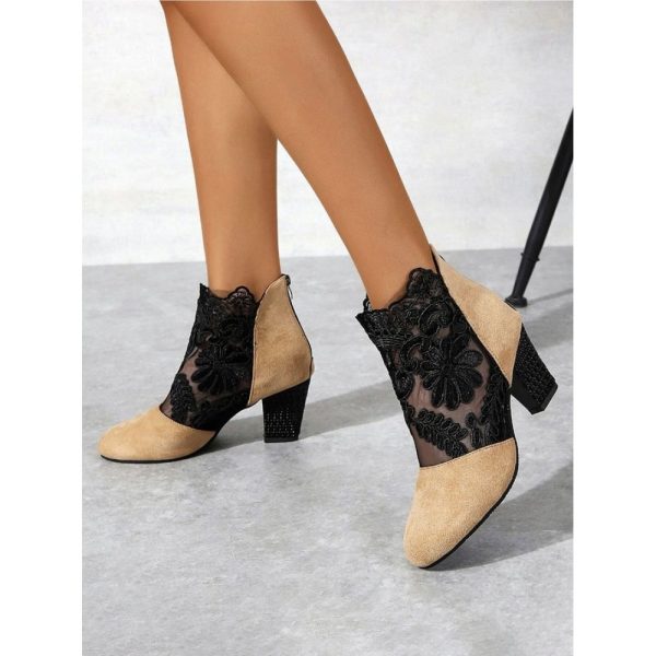 Lace Split Joint Chunky Heel Sandals Boots with Back Zip - Image 24
