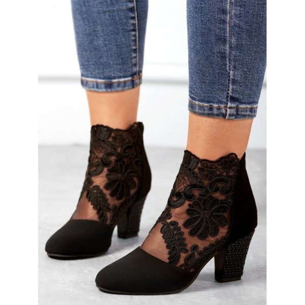 Lace Split Joint Chunky Heel Sandals Boots with Back Zip - Image 27