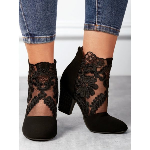 Lace Split Joint Chunky Heel Sandals Boots with Back Zip - Image 28